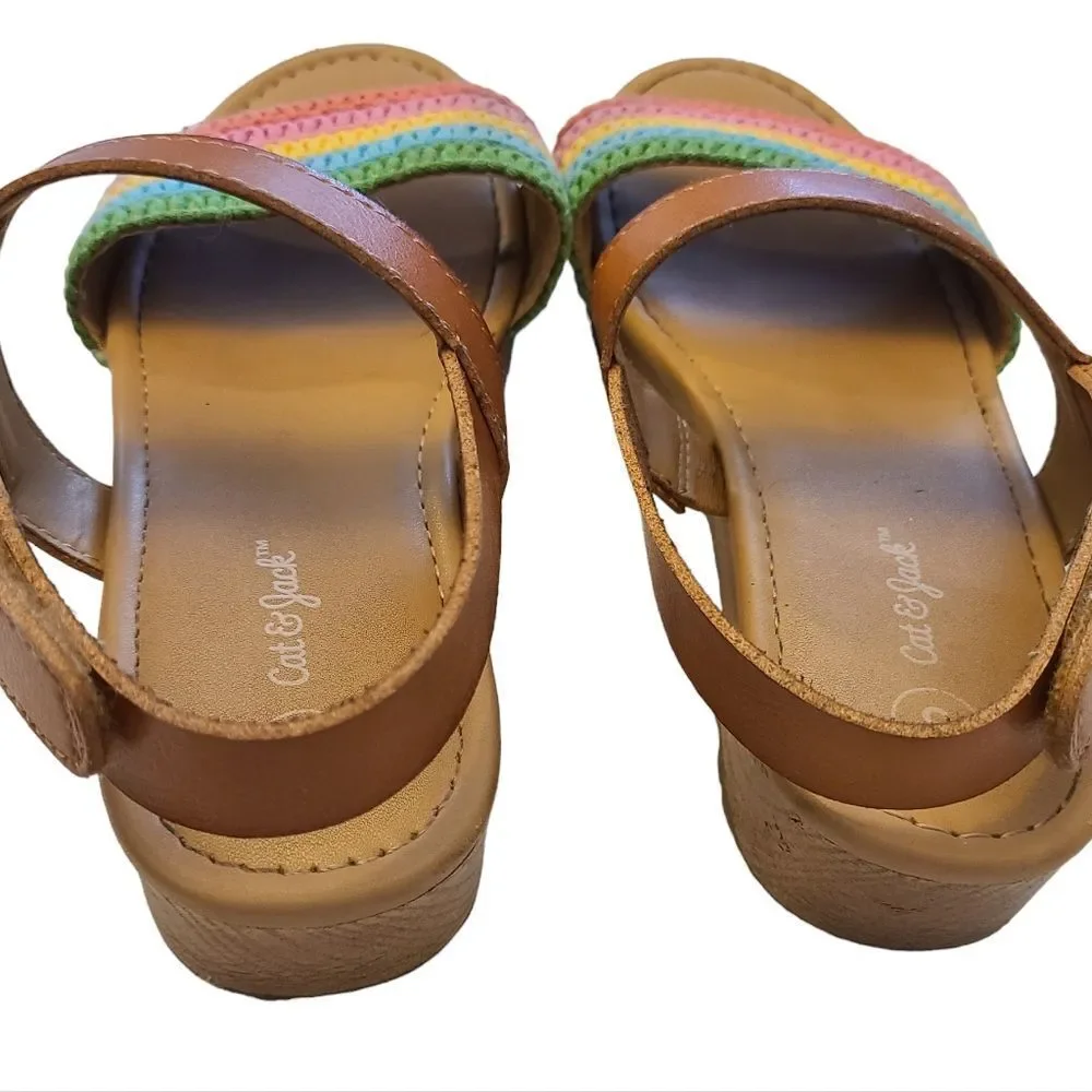 CAT & JACK Sandals Crocheted Rainbow Leather Ankle Straps Kids sz 3‎